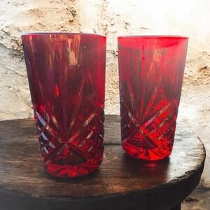 Set of 2 Godinger Dublin Red Highball glasses